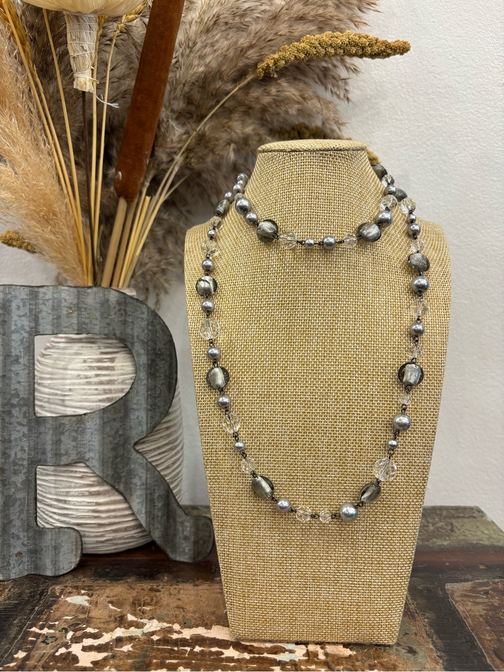 White House Black Market Silver-Tone Beaded Necklace